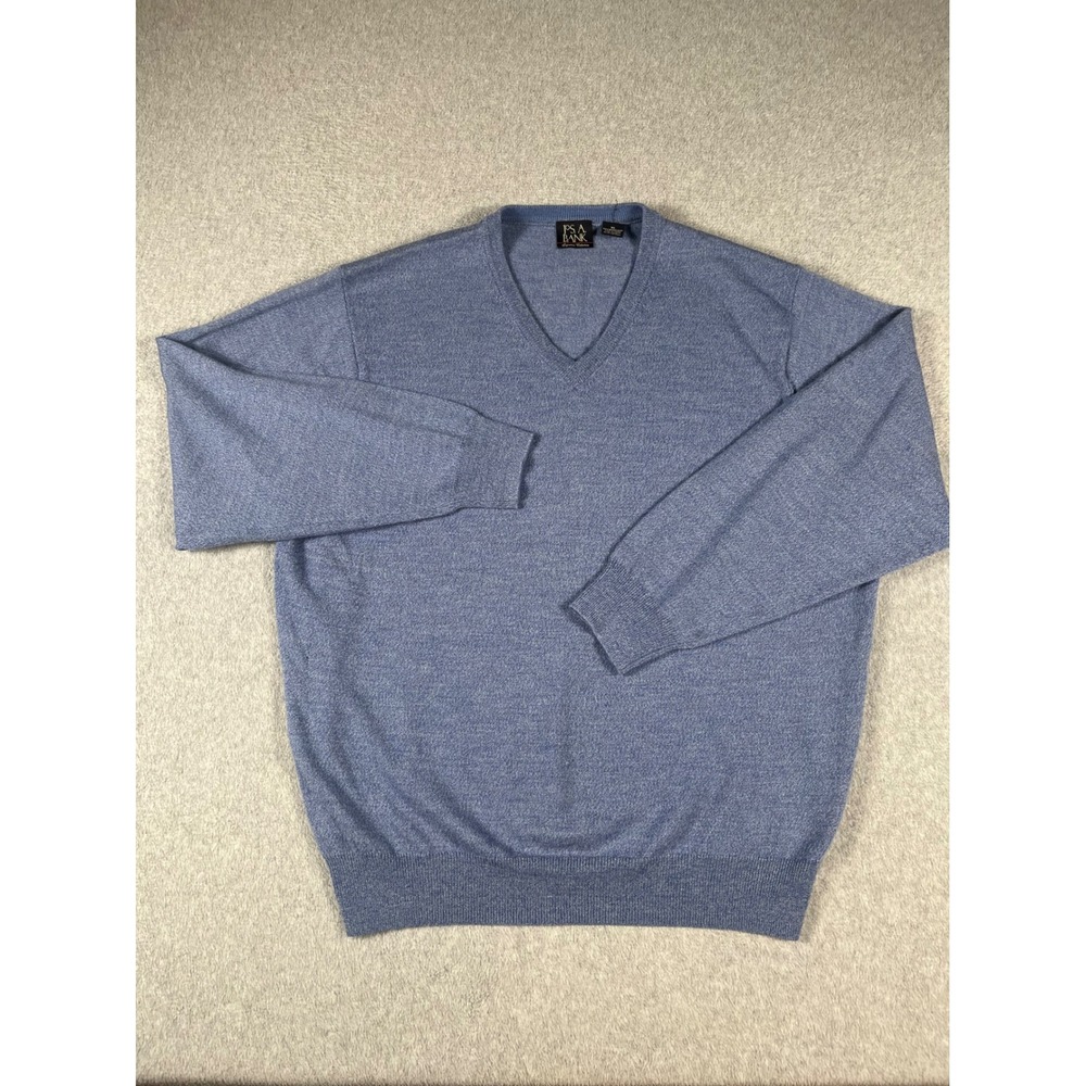 Jos A Bank Signature Collection Mens XL Blue 100% Merino Wool V-Neck Sweater